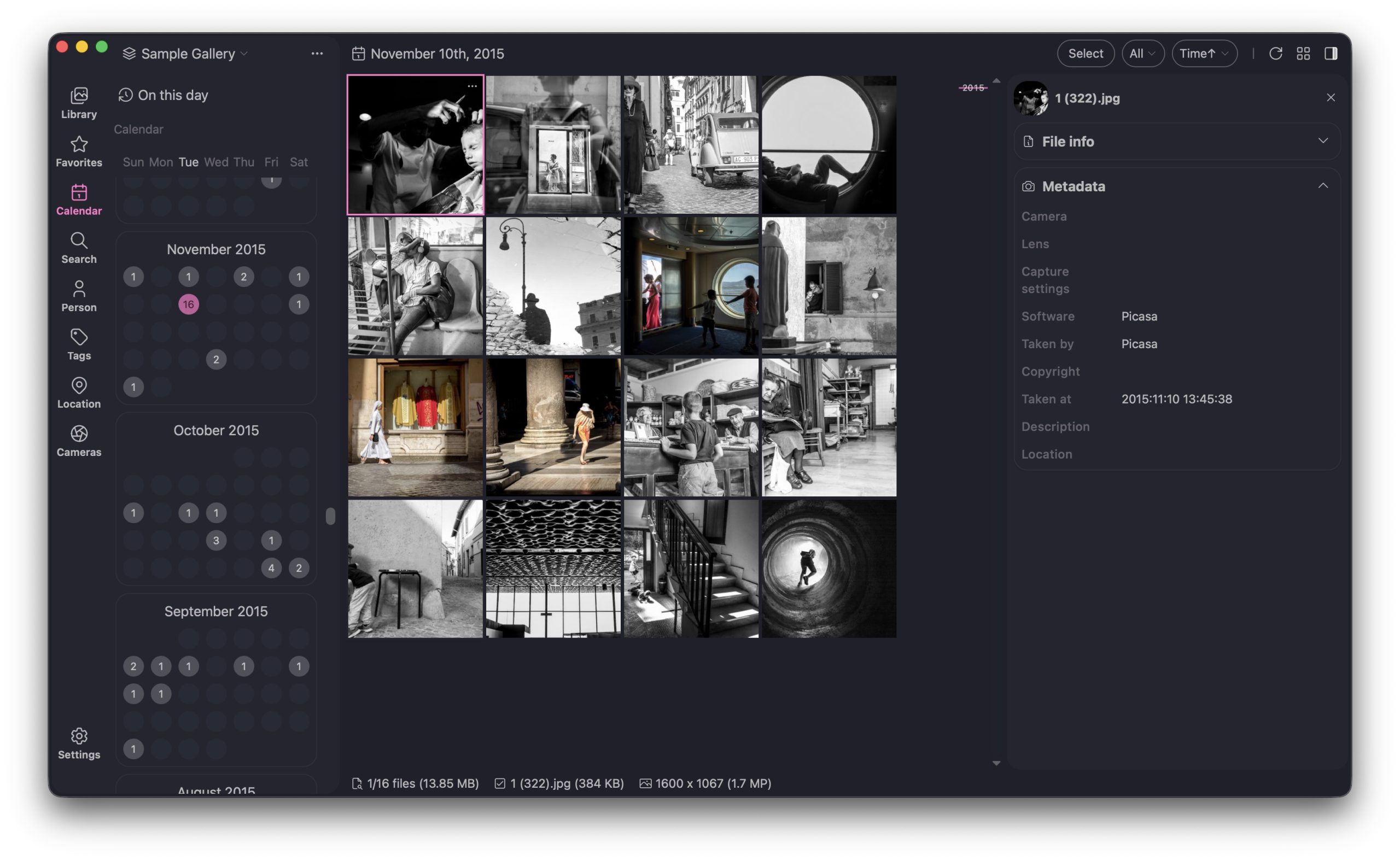 Календарный просмотр фотографий в Lap Photo Manager