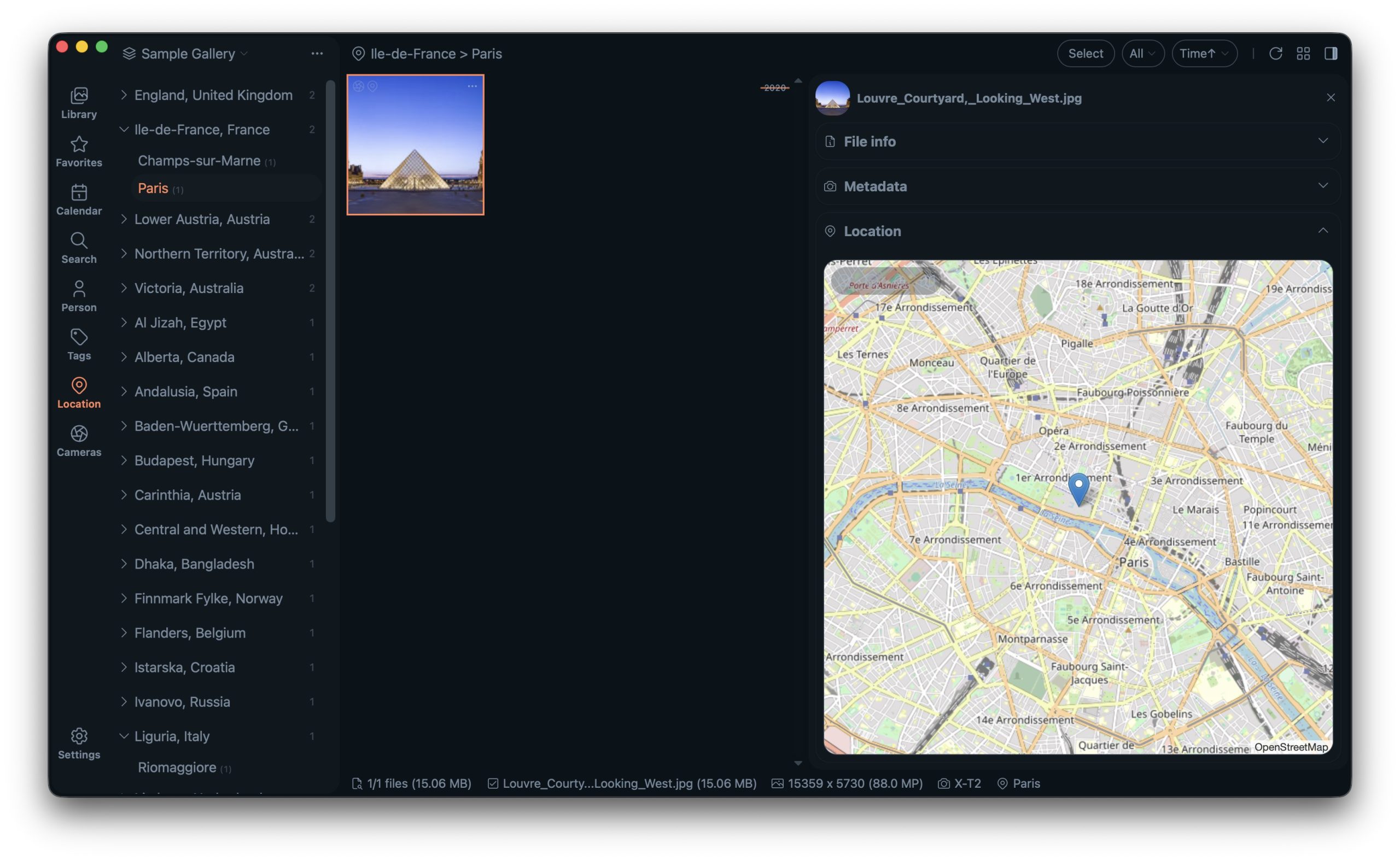Просмотр геотегированных фотографий и карты в Lap Photo Manager