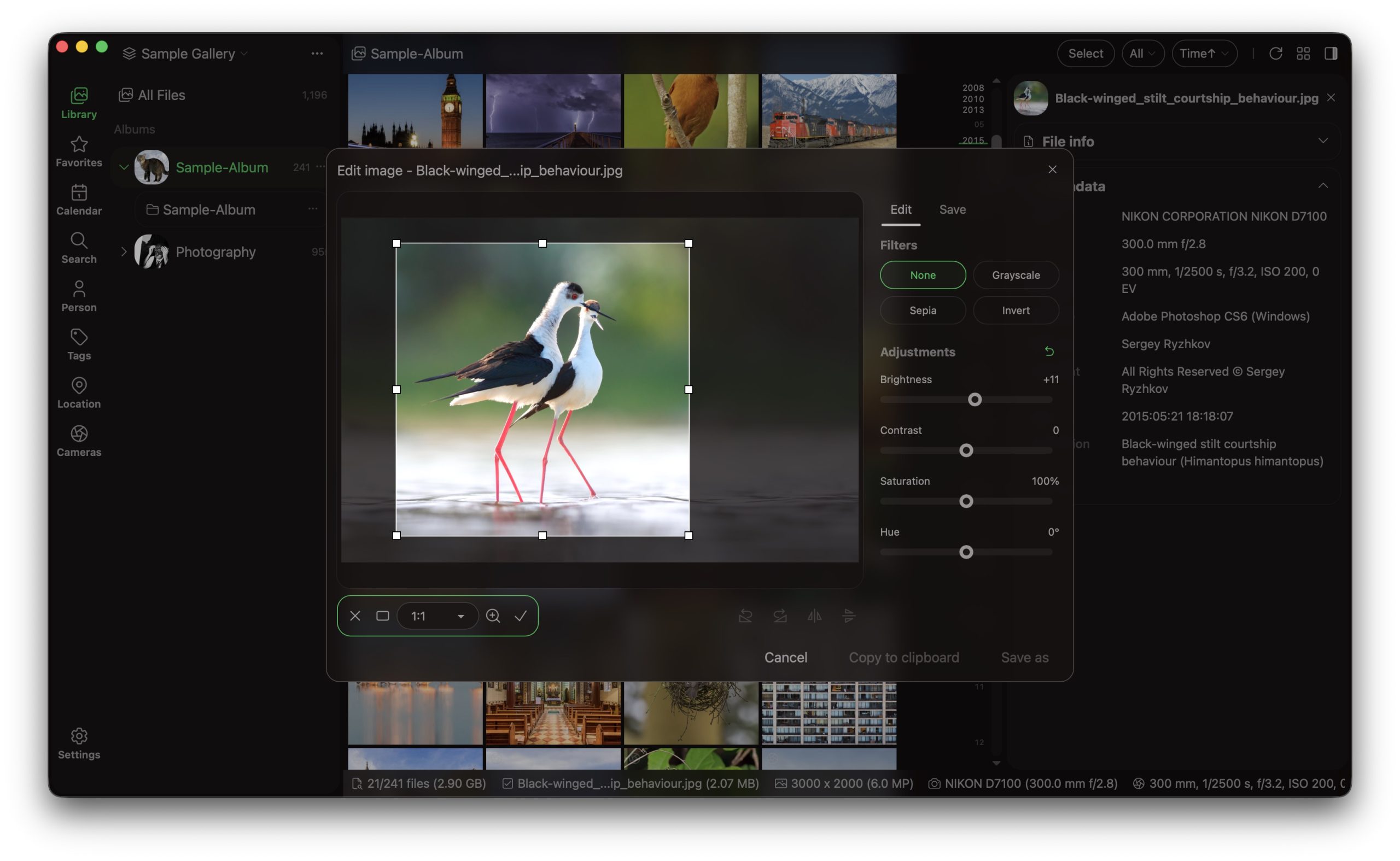 Окно редактирования Lap Photo Manager с кадрированием и базовыми корректировками