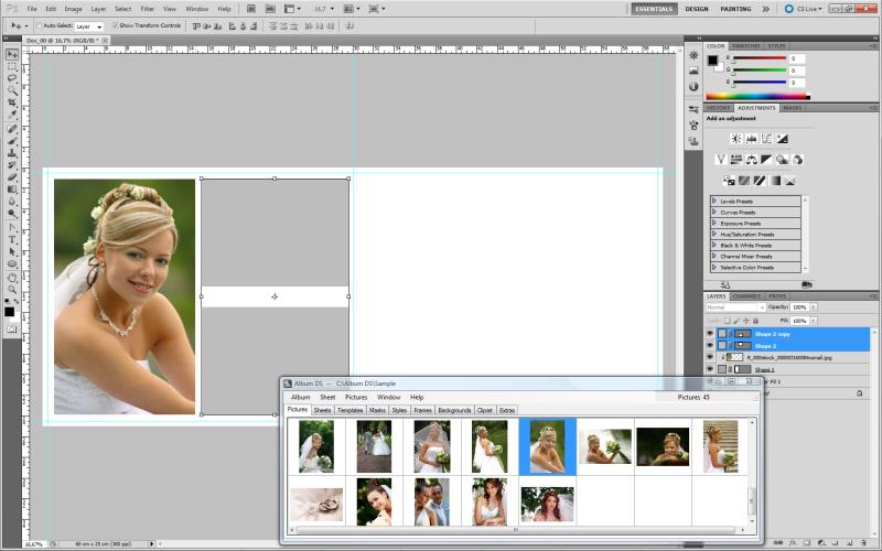 Выбор фотографий в Album DS и слоёв-форм в Photoshop