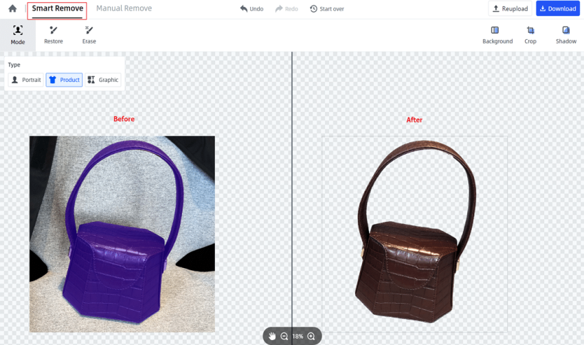 Автоматический режим Smart Remove в FocoClipping
