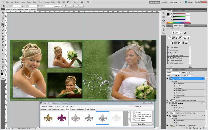 Декоративный стиль Album DS в многослойном развороте Photoshop