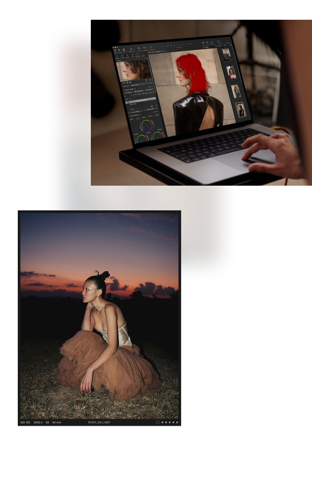 Портретная обработка в Capture One Pro с красным отображением маски волос