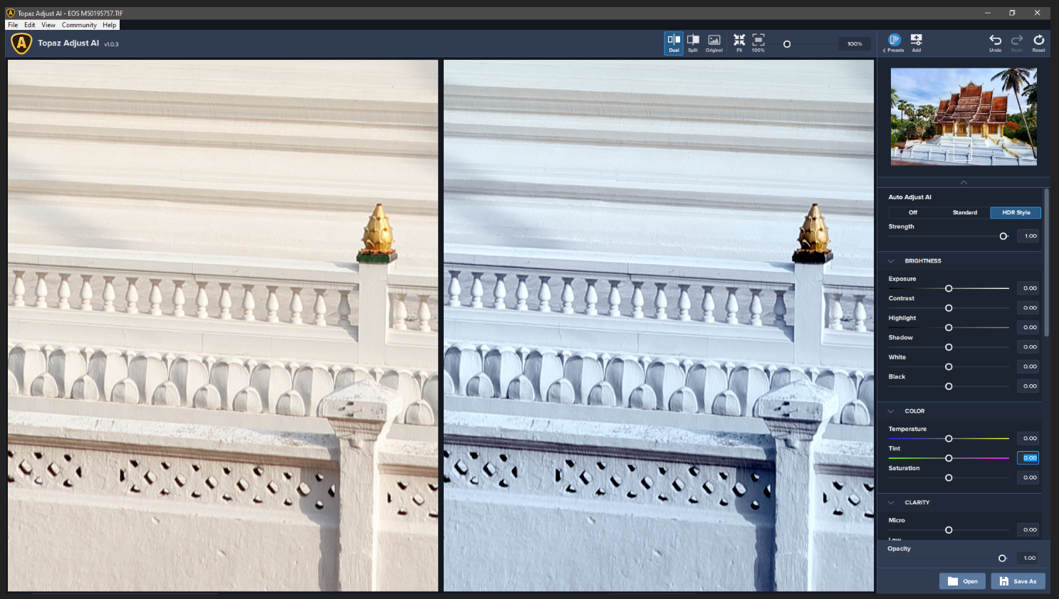 Topaz Adjust AI 1.0.3 с раздельным сравнением и секциями Brightness Color Clarity