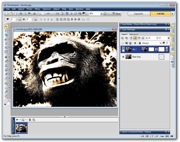 Ulead PhotoImpact X3 с открытым Layer Manager и редактируемыми объектами