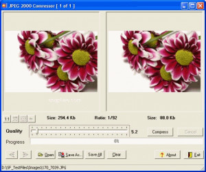 Компактный вид интерфейса JPEG 2000 Compressor с кнопками Open, Save As и Save All