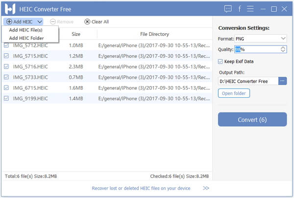 Рабочее окно HEIC Converter Free со списком файлов и настройками экспорта