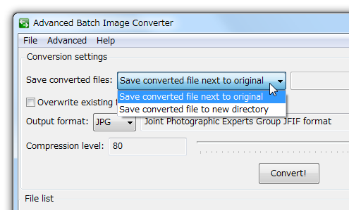 Выбор папки сохранения в Advanced Batch Image Converter