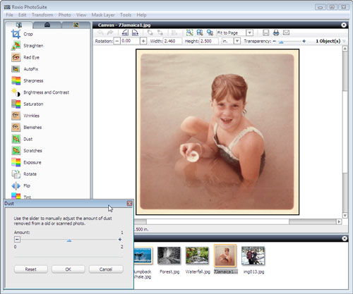 Инструмент Dust в Roxio PhotoSuite на старой фотографии