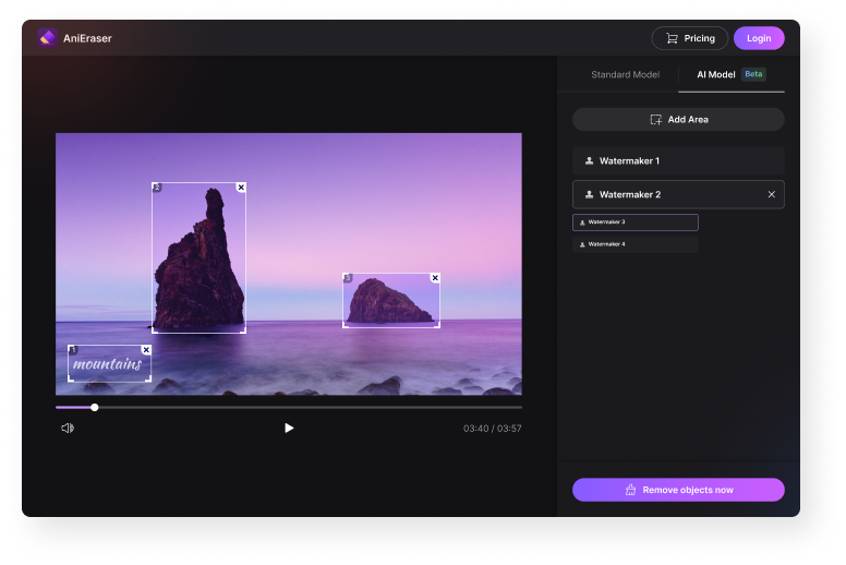 Интерфейс AniEraser с несколькими областями удаления на видеокадре