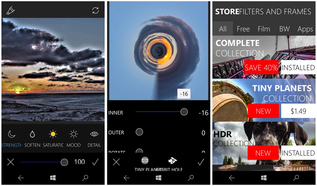 Профессиональные инструменты Fhotoroom, эффект Tiny Planets и магазин наборов фильтров
