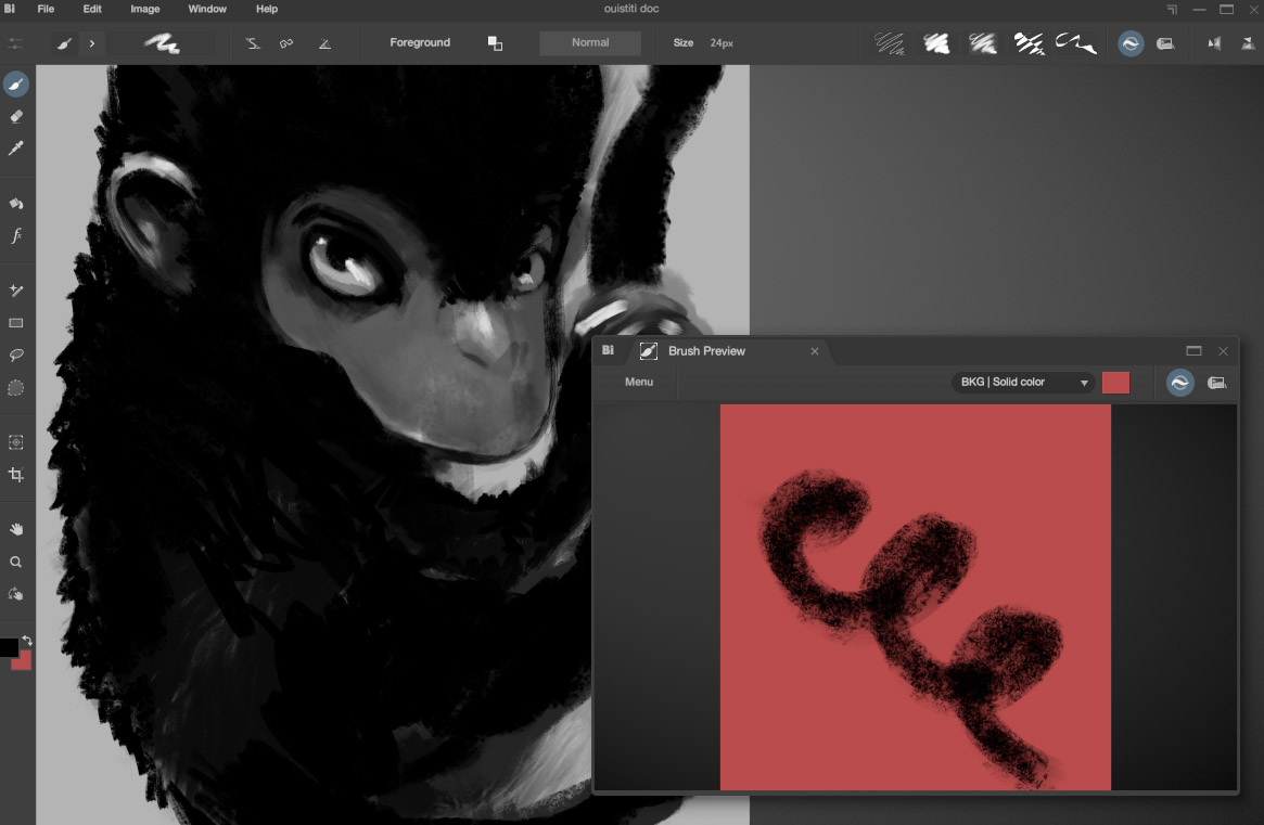 Панель Brush Preview в Black Ink с записанным тестовым штрихом