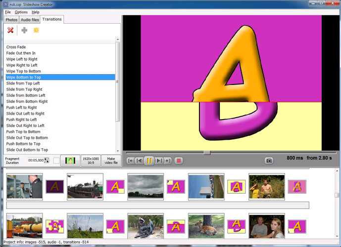 Предварительный просмотр перехода в Bolide Slideshow Creator