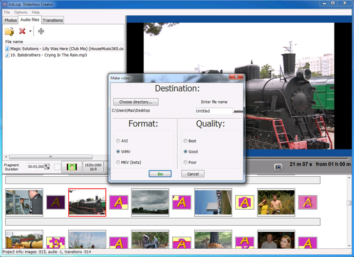 Диалог сохранения видео в Bolide Slideshow Creator