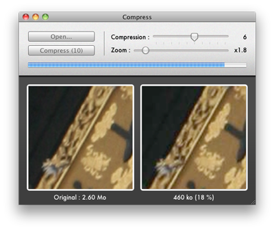 Пакетная обработка десяти изображений в Compress с индикатором выполнения
