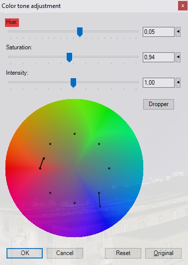 Диалог Color tone adjustment в Image Analyzer