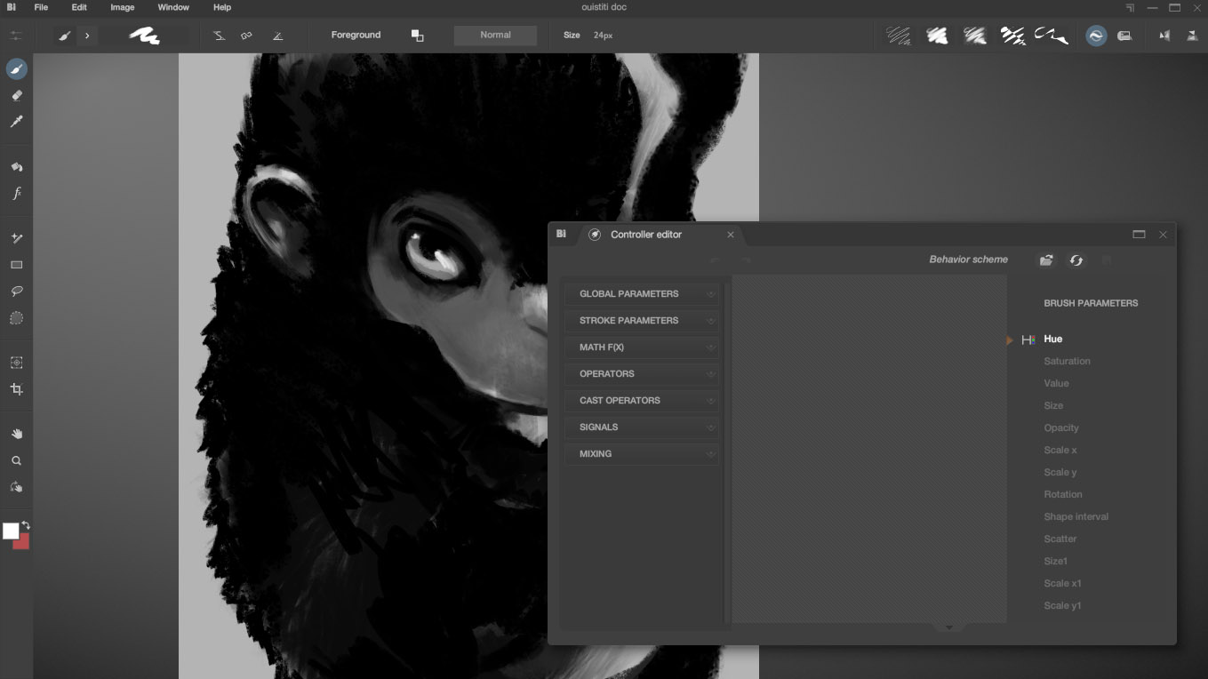 Нодовая схема поведения кисти в Controller Editor Black Ink
