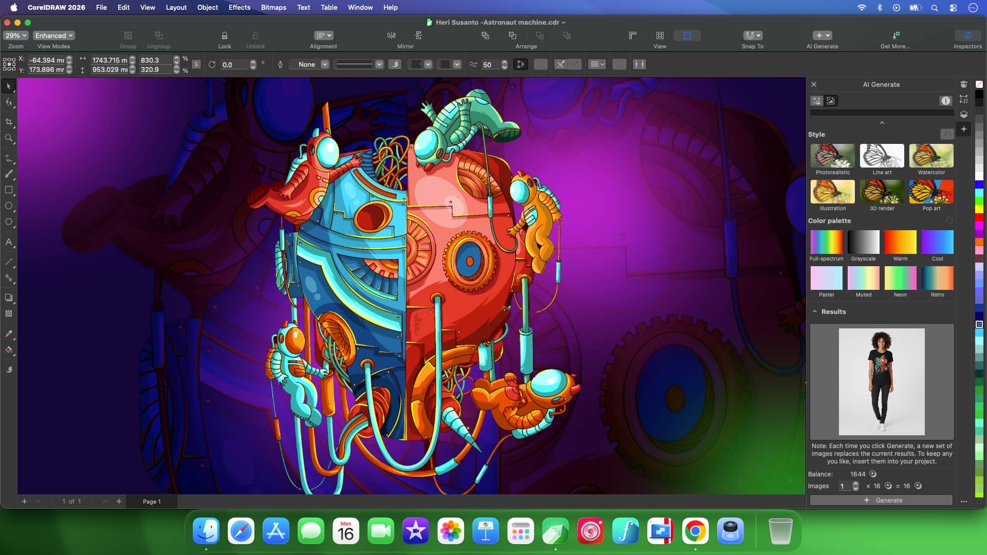 Панель AI Generate в CorelDRAW Graphics Suite 2026 для macOS