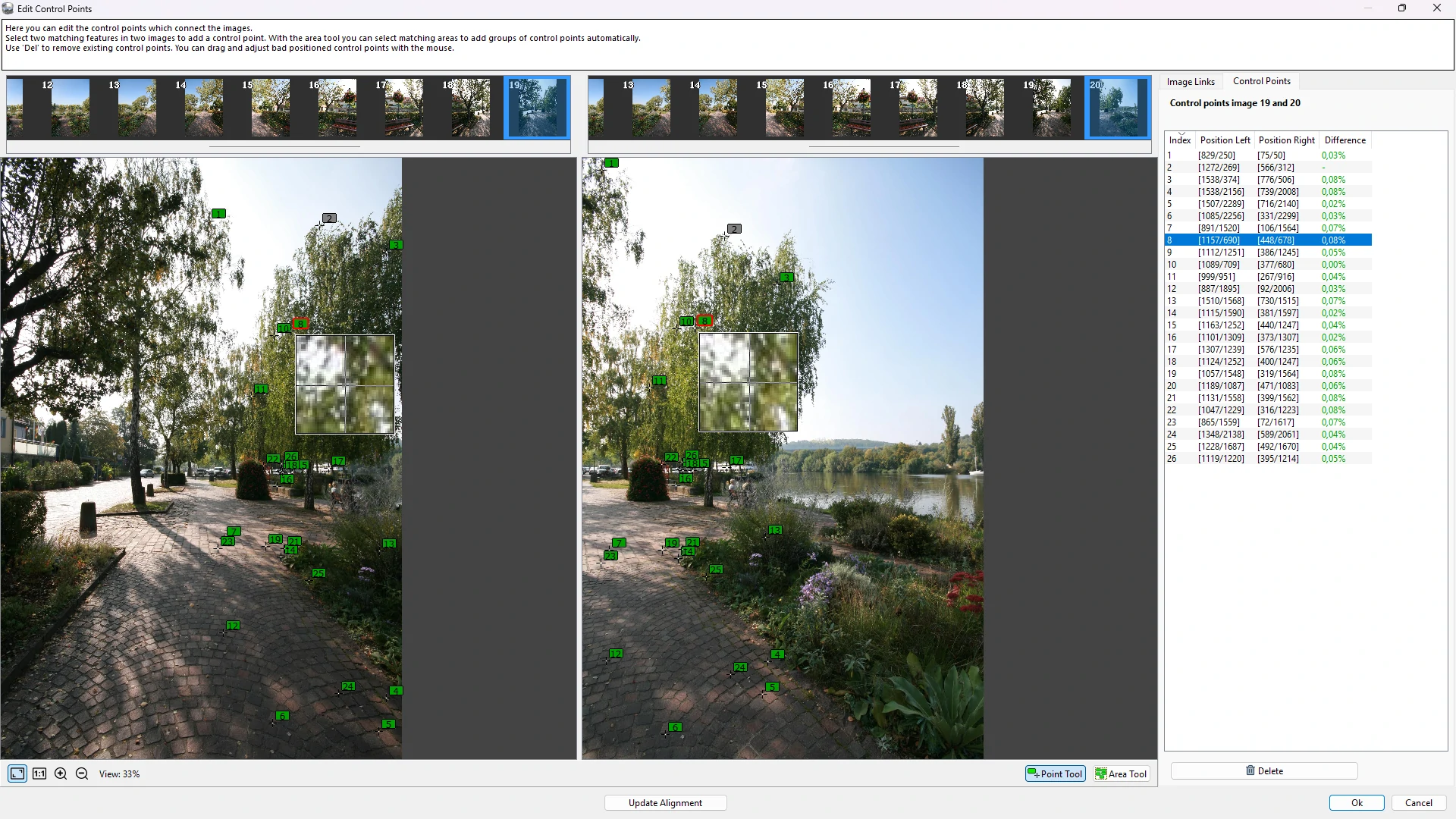 PanoramaStudio: редактор контрольных точек для двух перекрывающихся фотографий