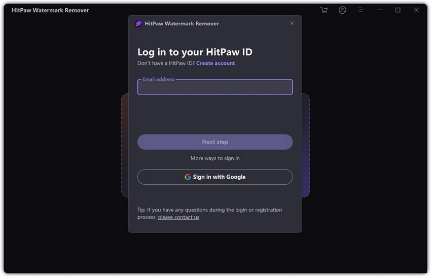 Форма входа в HitPaw ID внутри программы Watermark Remover
