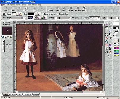 Главное окно ImageForge PRO с панелью инструментов, холстом и вкладками рабочих режимов