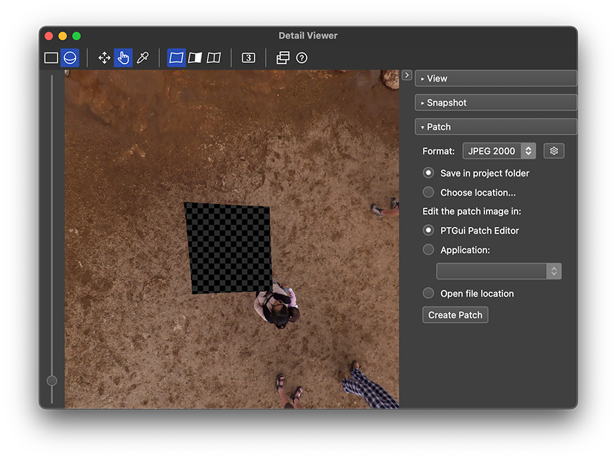 Detail Viewer PTGui Pro 13 с панелью Patch для создания локального исправления