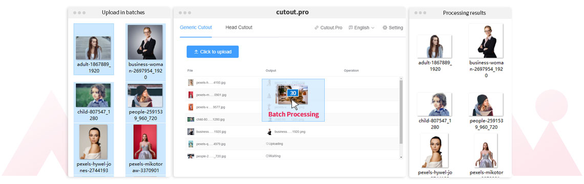 Интерфейс desktop-клиента cutout.pro с пакетной очередью изображений