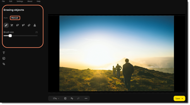 Ручной режим удаления объектов в Movavi Photo Editor
