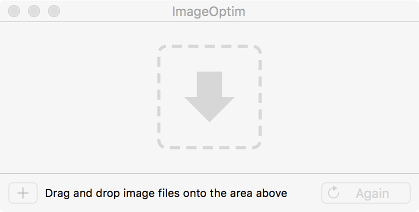 Пустое главное окно ImageOptim с областью перетаскивания и кнопкой добавления
