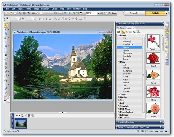 Интерфейс Ulead PhotoImpact X3 в режиме Full Edit с панелью EasyPalette