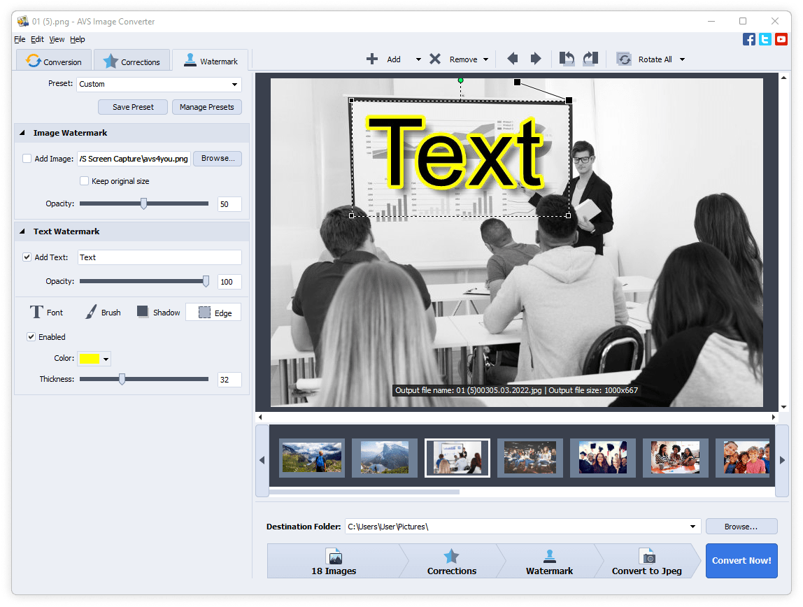 Настройка текстового и графического водяного знака в AVS Image Converter