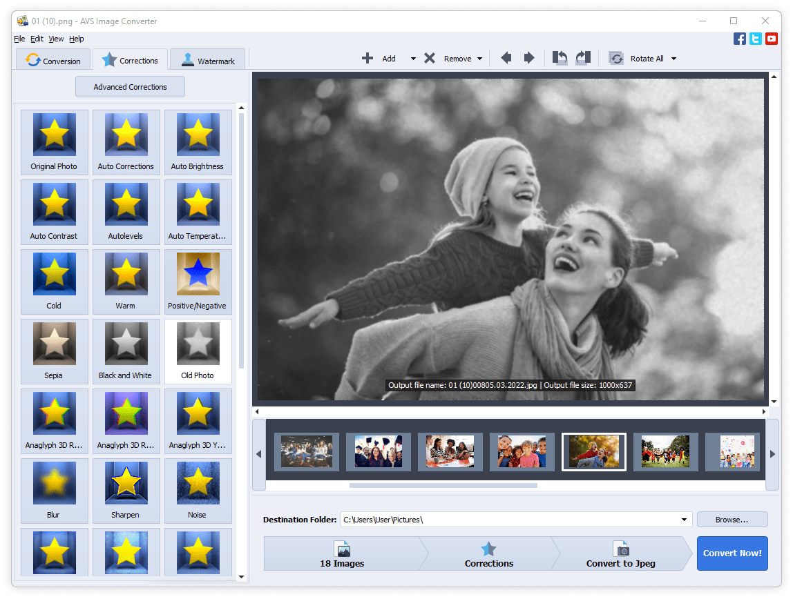 Предварительный просмотр чёрно-белого эффекта в AVS Image Converter