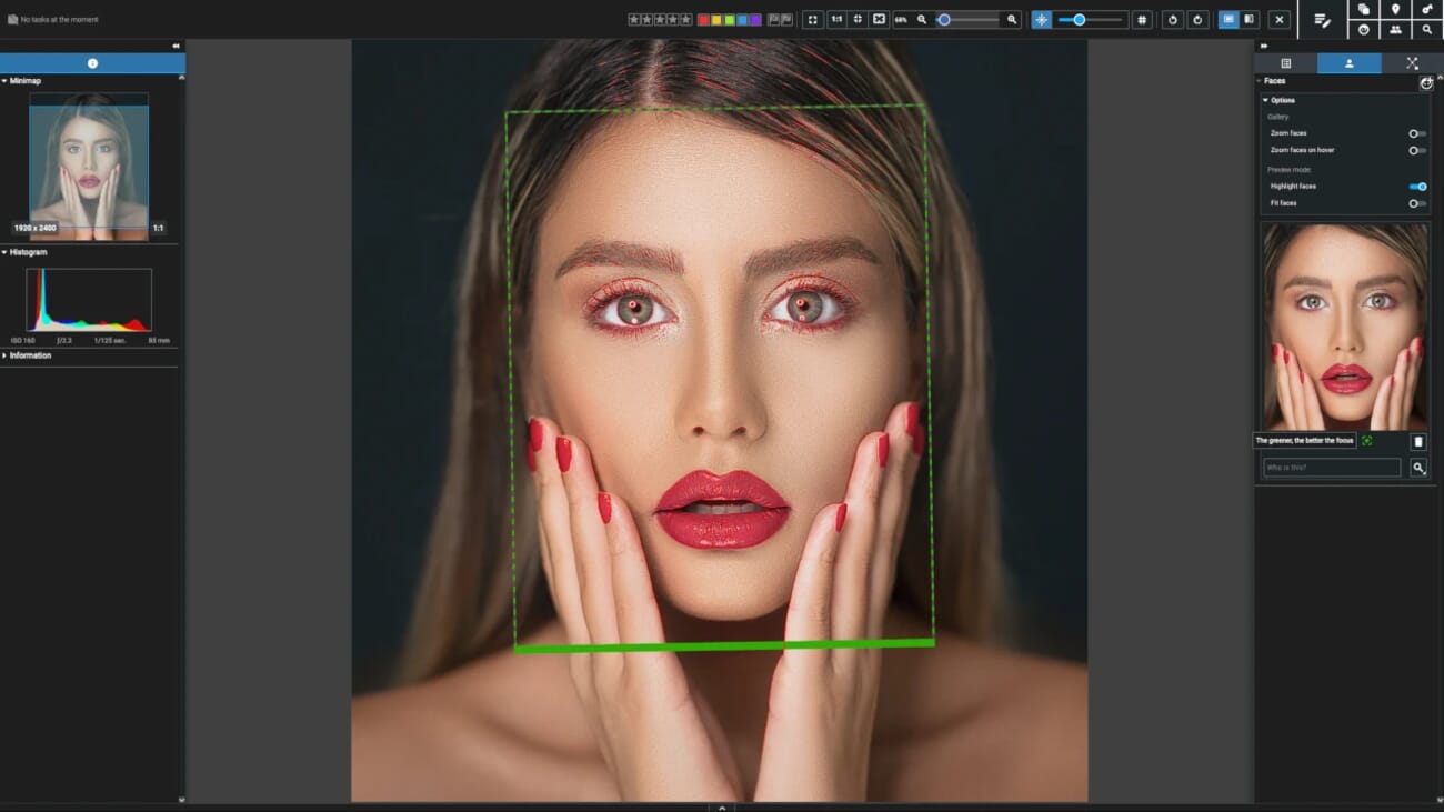 Focus peaking и проверка лица в Excire Foto 2027