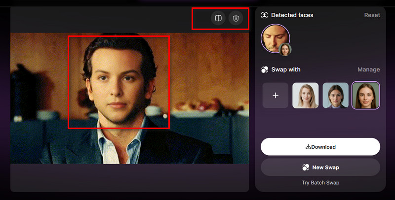 Интерфейс GIF Face Swap с обнаруженными лицами