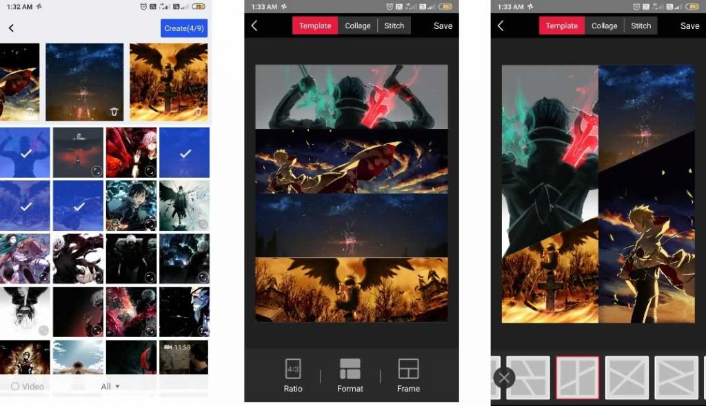 Выбор фотографий и режимы Template Collage Stitch в FocoDesign