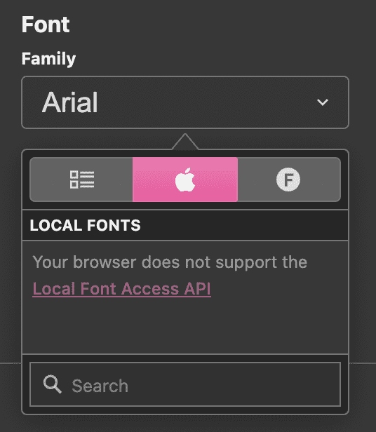 Сообщение Boxy SVG об отсутствии поддержки Local Font Access API