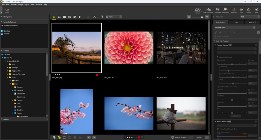Просмотр миниатюр фотографий в Nikon NX Studio