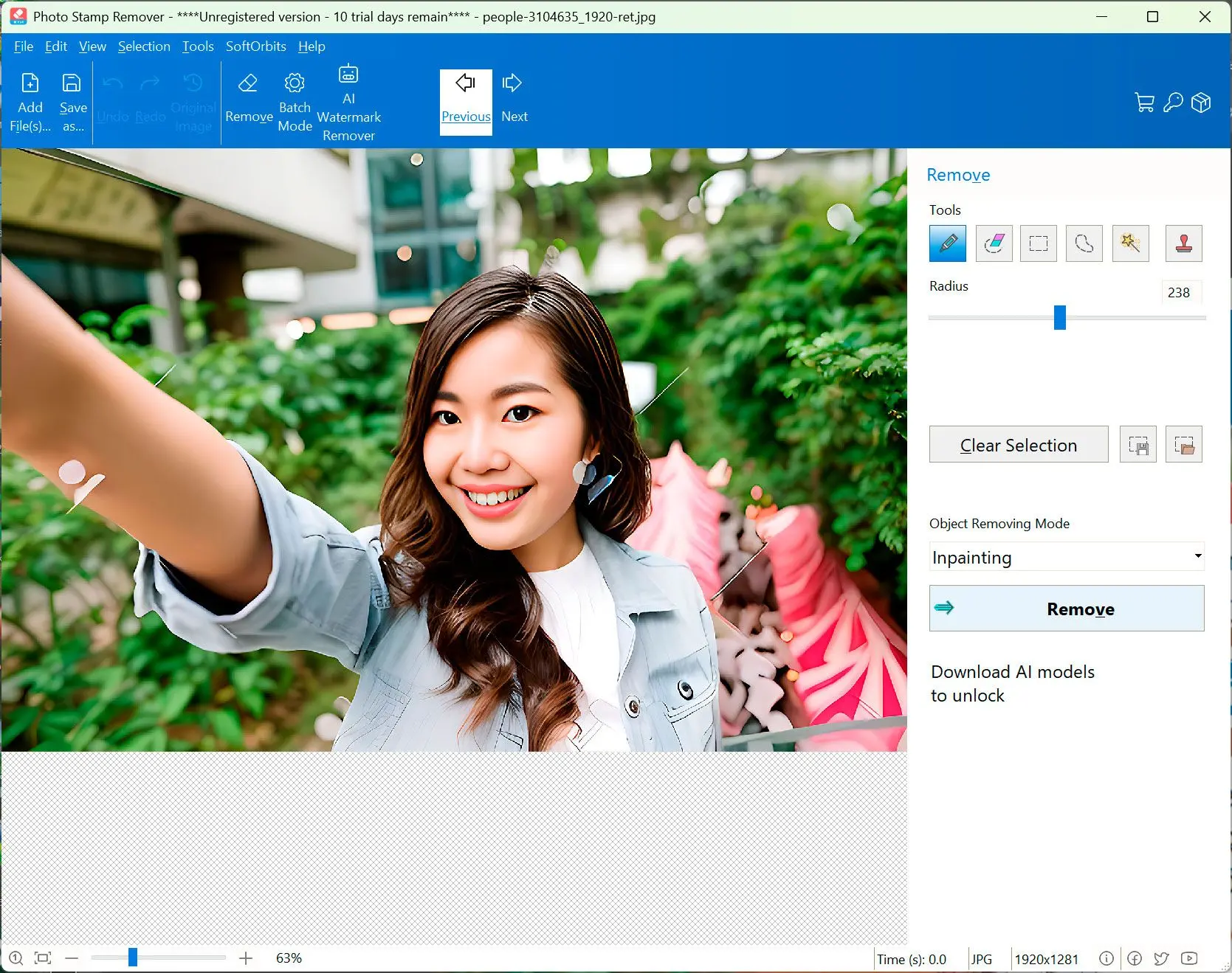 Результат удаления отмеченных объектов в Photo Stamp Remover