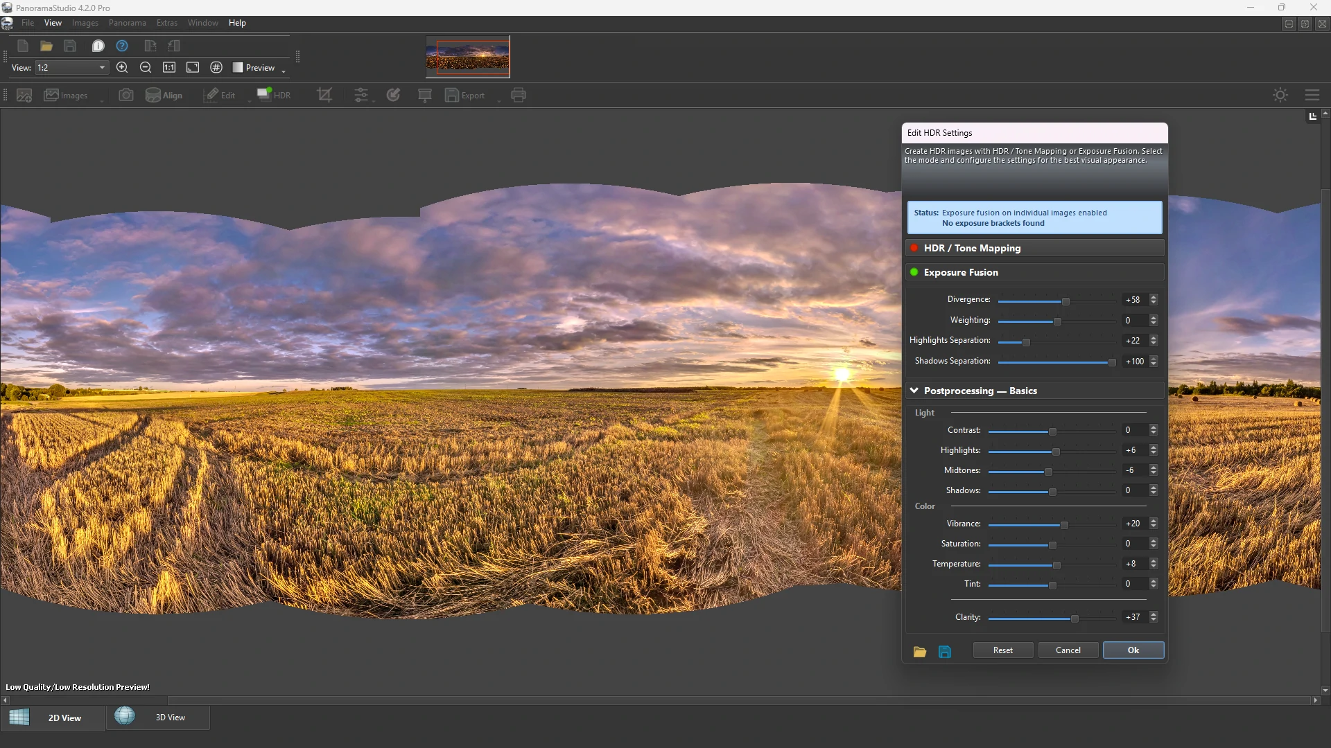 PanoramaStudio 4 Pro: настройка HDR и Exposure Fusion с предпросмотром