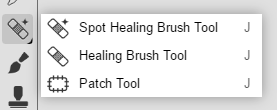 Группа инструментов Spot Healing Brush, Healing Brush и Patch в Photopea