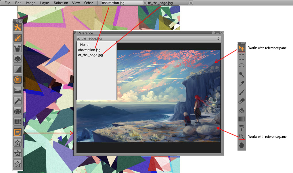 Окно Reference в Paintstorm Studio со списком референсов и изображением