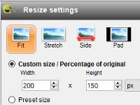 Панель Resize settings в Fotosizer с режимами Fit, Stretch, Side и Pad