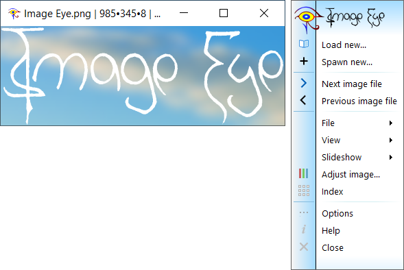 Окно Image Eye с открытым контекстным меню просмотра изображения