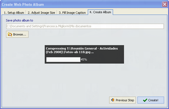 Мастер Create Web Photo Album в Image Compressor 2008 с этапами настройки, размера, подписей и создания