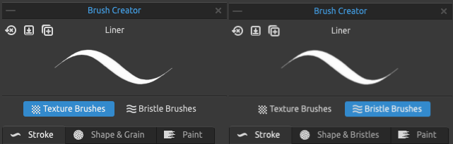 Brush Creator в Rebelle 8 Pro с вкладками Texture Brushes и Bristle Brushes