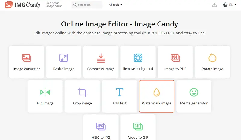 Каталог инструментов Image Candy на главной странице