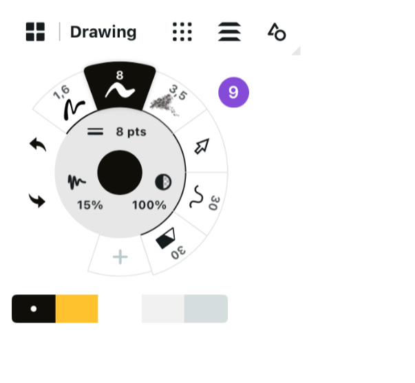 Круговая панель Tool Wheel в Concepts с инструментами, цветом и параметрами кисти