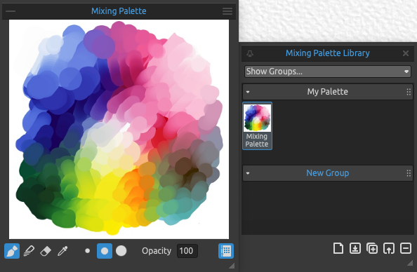 Панель Mixing Palette и библиотека палитр в Rebelle 8