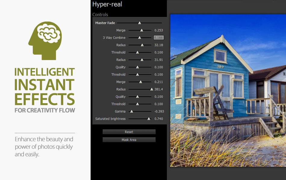 Панель Intelligent Effects Smart Photo Editor с ползунками настройки эффекта на фотографии