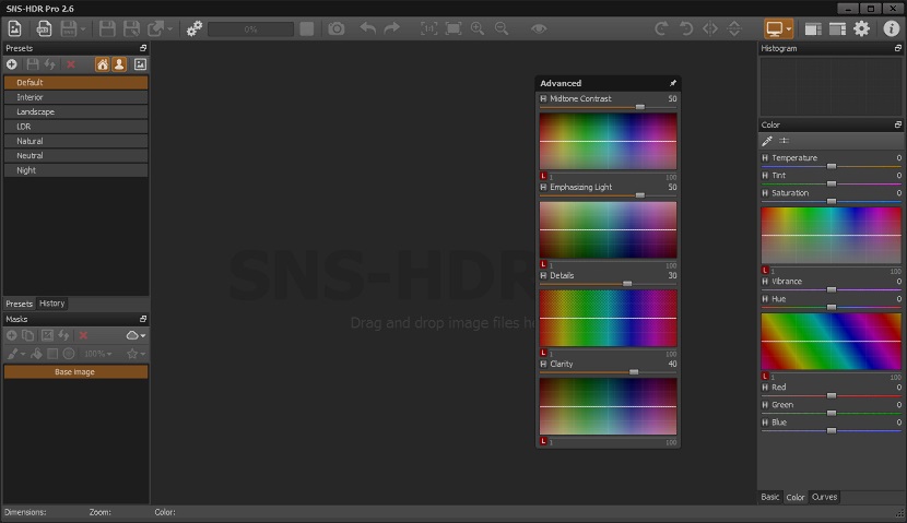 Интерфейс SNS-HDR с переставленными панелями параметров